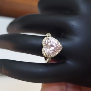 Sterling Silver Pink Zirconia Heart shaped Ring Sz 7